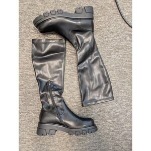 NEW CouieCuies Knee High Boots Women's 10.5 Black Chunky Platform Lug Sole Zip